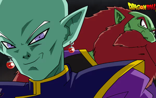 Sidra and Rou from Dragon Ball Super in a 2K Quad HD anime PC desktop wallpaper — Sidra close-up with a stern gaze, Rou as a red-furred giant ape looming behind.