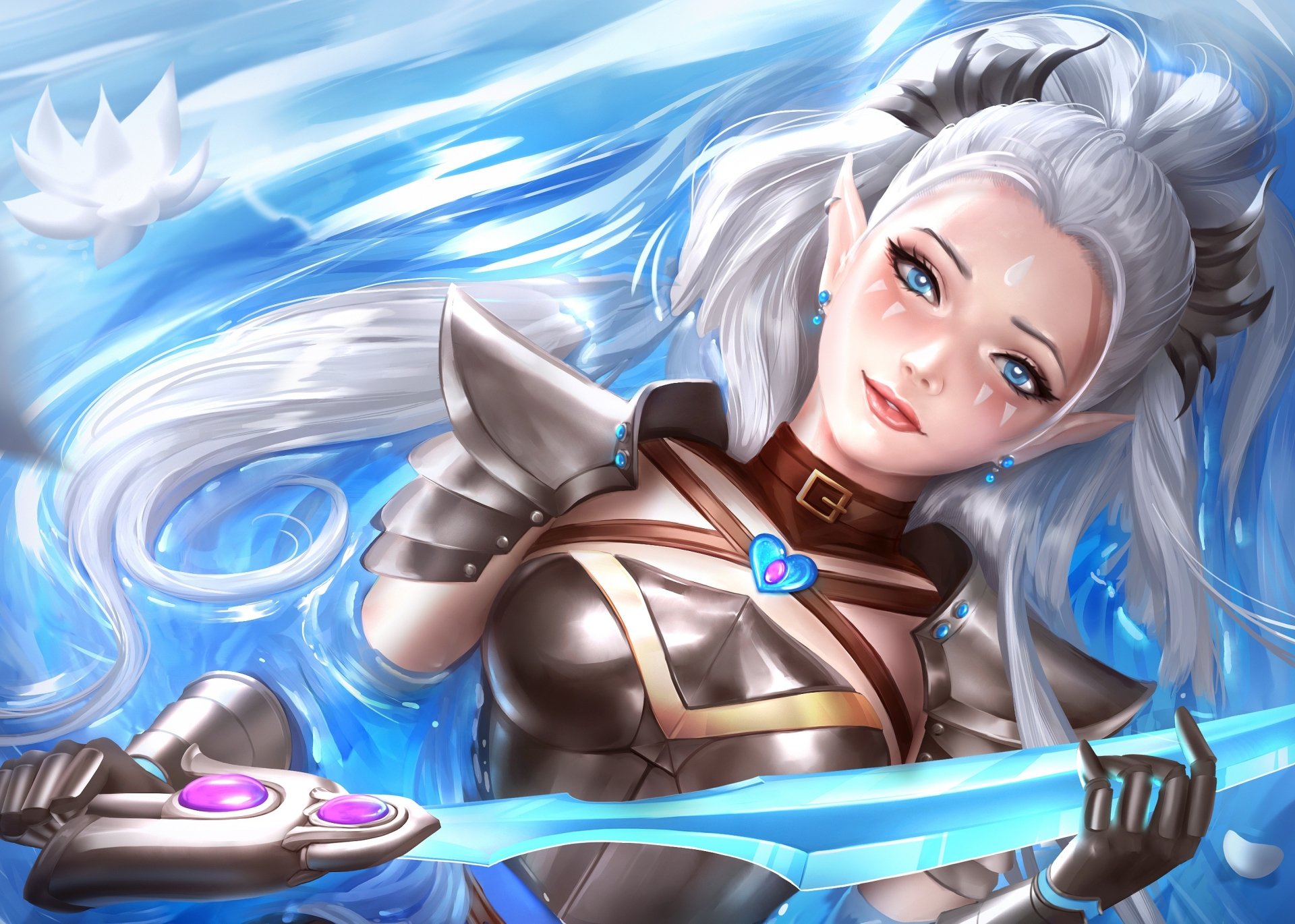 Elegant Warrior with Blue Eyes: Fantasy HD Wallpaper