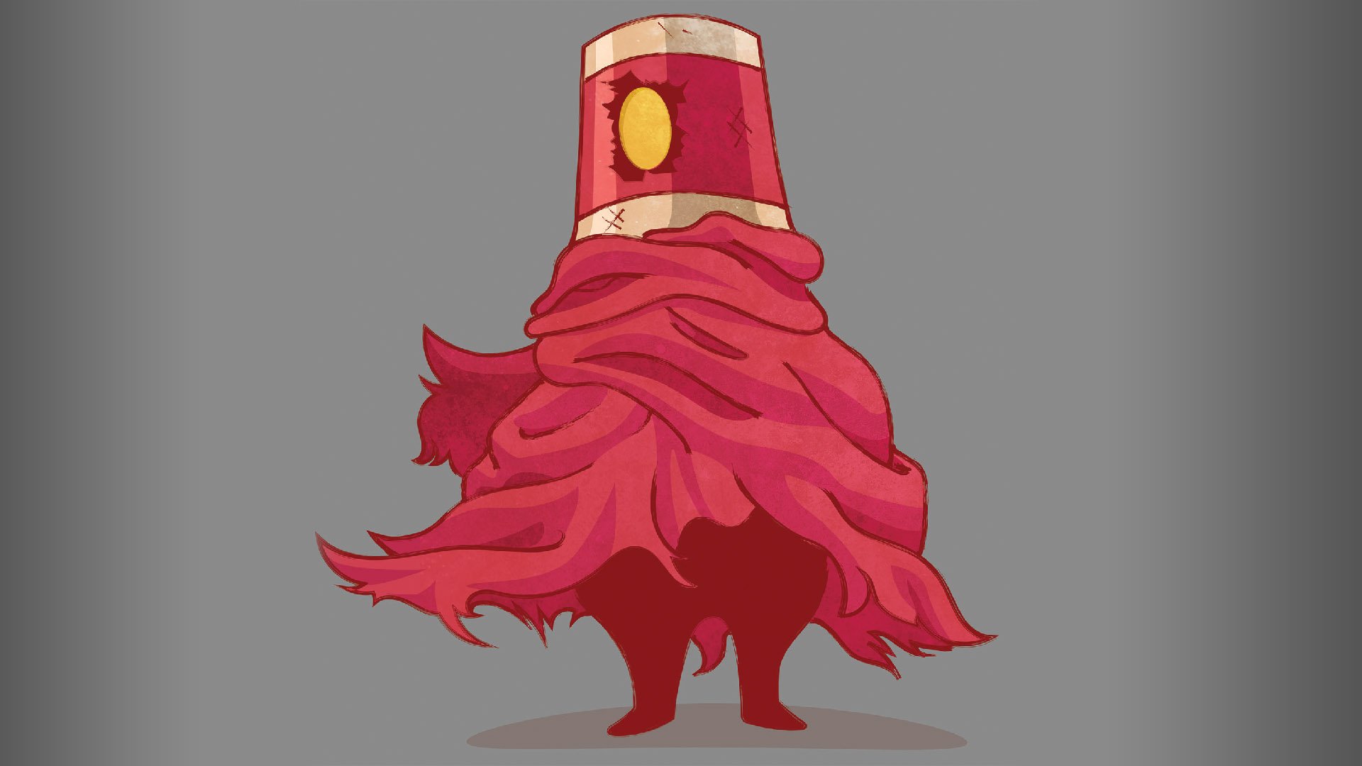 HD desktop wallpaper featuring an animated character LISA with a flowing red cloak and a lantern hat against a grey background.