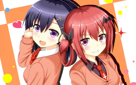 HD anime wallpaper featuring Satanichia Kurumizawa McDowell and Vignette Tsukinose April from Gabriel DropOut, showcasing vibrant colors and expressive character designs.