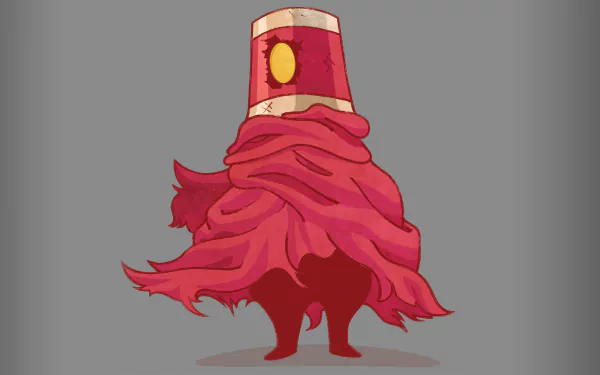HD desktop wallpaper featuring an animated character LISA with a flowing red cloak and a lantern hat against a grey background.
