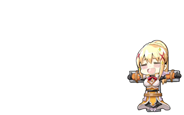 Chibi-style Darkness from KonoSuba anime in full armor, featured as a HD PC desktop wallpaper and background from KonoSuba - God’s blessing on this wonderful world!!.