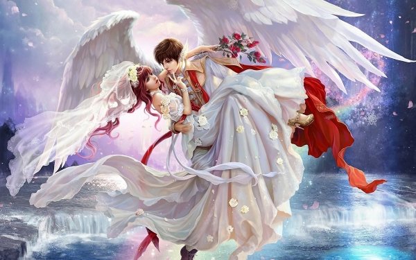 Video Game Perfect World Fantasy Angel Bride Groom Wedding Wings HD Wallpaper | Background Image