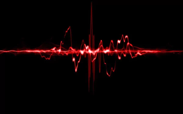 A striking HD desktop wallpaper featuring a bold red waveform design, inspired by the video game Call of Duty 4: Modern Warfare, set against a sleek black background.