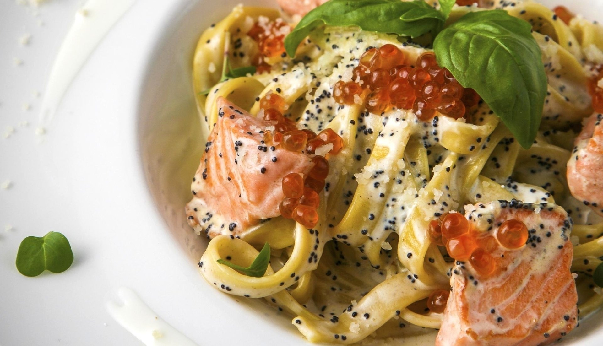 Download Salmon Fish Meal Food Pasta HD Wallpaper