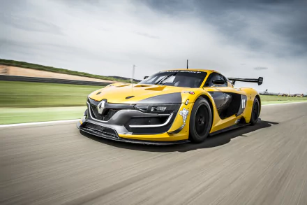 Yellow Renault R.S.01 race car blazing down the track — dynamic 4K Ultra HD PC desktop wallpaper background.