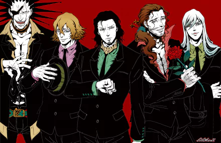 HD wallpaper featuring characters Kisuke Urahara, Shunsui Kyōraku, Coyote Starrk, and Kenpachi Zaraki from the anime Bleach, showcasing a stylish, bold design.