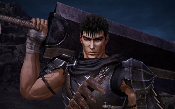 4K Ultra HD PC desktop wallpaper featuring Guts from the Berserk video game, showcasing the Band of the Hawk in a dark, intense setting.