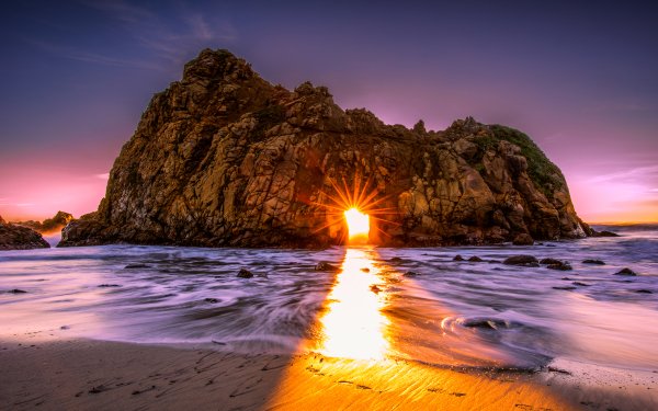 Earth Rock Arch Sunshine Sunbeam Sunset Ocean Sea HD Wallpaper | Background Image