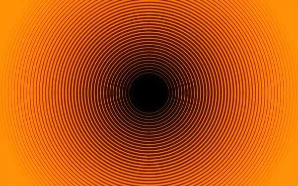 An artistic, psychedelic HD desktop wallpaper featuring concentric circles in vibrant orange radiating from a central black point, creating a mesmerizing visual effect.