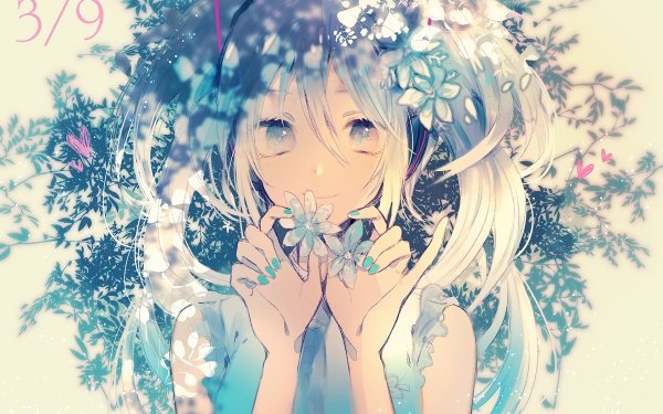 Anime Vocaloid Hatsune Miku Aqua Hair Aqua Eyes Flower Twintails HD Wallpaper | Background Image