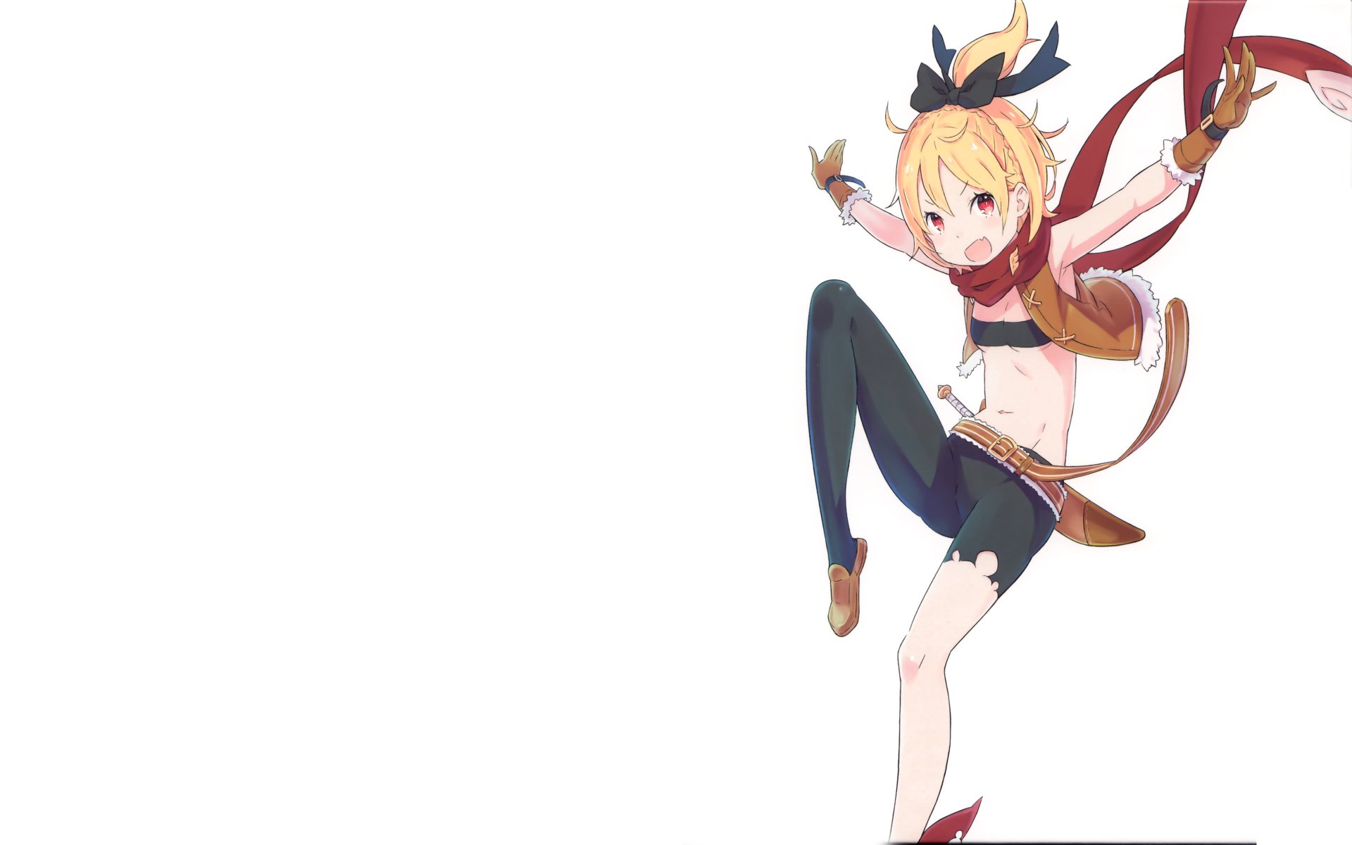 Felt (Re:ZERO) from Re:Zero - Starting Life in Another World, mid-jump on a white backdrop — vibrant 5K Ultra HD PC desktop wallpaper