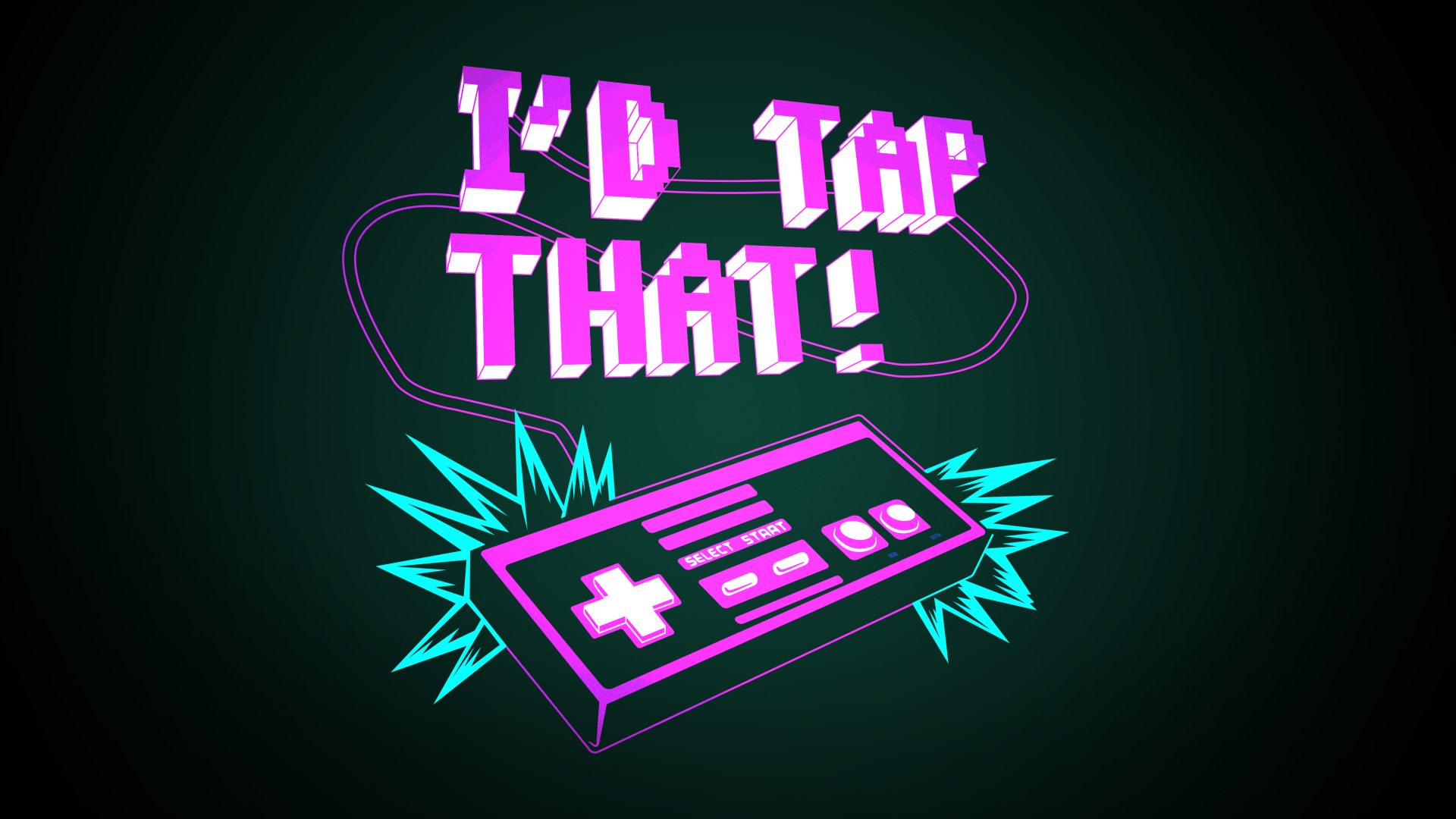 Artistic HD desktop wallpaper featuring a retro video game controller with the playful statement I'd Tap That! in vibrant neon colors.