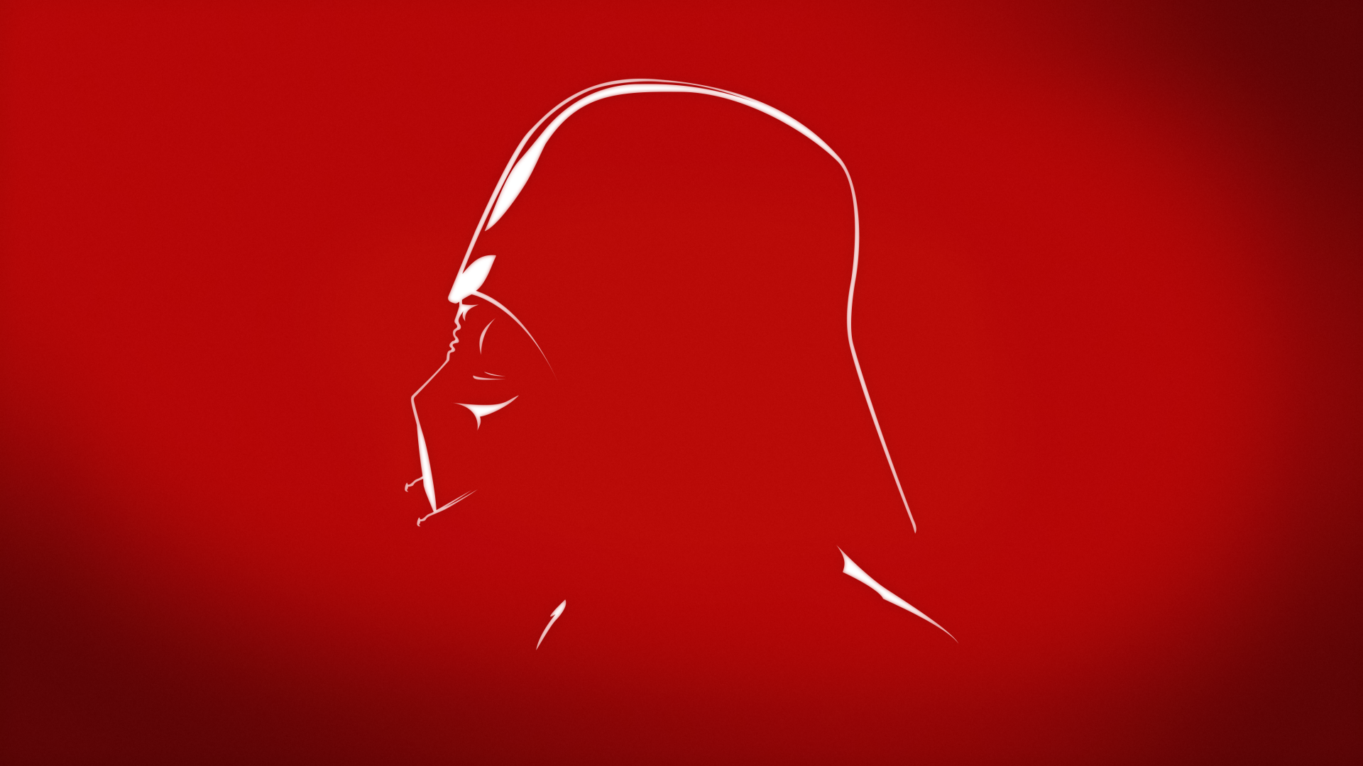 Minimalist 4K Ultra HD Star Wars wallpaper featuring a red silhouette of Darth Vader's helmet and mask against a solid red background.