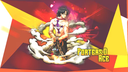 HD PC desktop wallpaper featuring Portgas D. Ace from the anime One Piece, surrounded by flames and smoke with vibrant red and yellow tones.