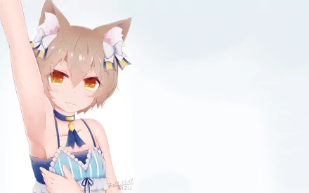 HD anime desktop wallpaper featuring Felix Argyle from Re:Zero - Starting Life in Another World with cat ears and a blue outfit against a soft, light background.