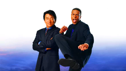 HD wallpaper featuring Chris Tucker and Jackie Chan in a promotional image for the movie Rush Hour 2.