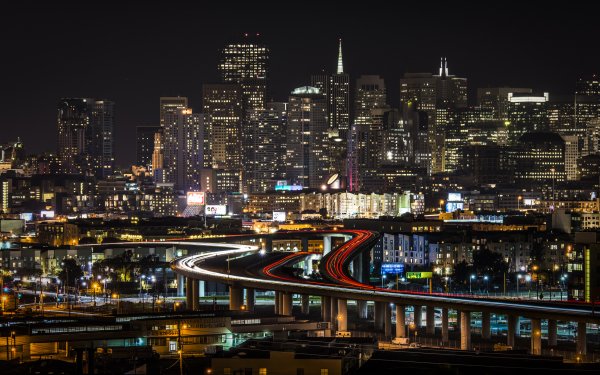 Man Made San Francisco Cities United States USA City Night Light Building Skyscraper Time-Lapse Highway HD Wallpaper | Background Image