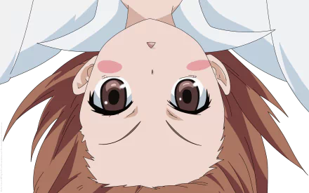 HD anime desktop wallpaper of Last Order from A Certain Magical Index, featuring a close-up upside-down view of the character with large expressive eyes and detailed shading.