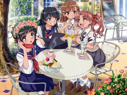 Kazari Uiharu Kuroko Shirai Ruiko Saten Mikoto Misaka Anime A Certain Scientific Railgun HD Desktop Wallpaper | Background Image