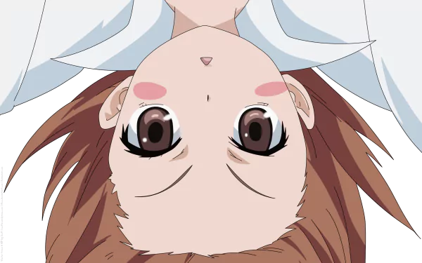 HD anime desktop wallpaper of Last Order from A Certain Magical Index, featuring a close-up upside-down view of the character with large expressive eyes and detailed shading.