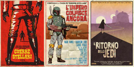 A HD PC desktop wallpaper featuring a vintage-style Star Wars movie poster of Boba Fett in a space western theme.