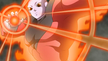 HD desktop wallpaper of Jiren from Dragon Ball Super, depicting him in an intense battle pose with glowing red energy.