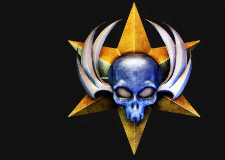A striking HD desktop wallpaper featuring the iconic skull emblem from the Halo video game series, encircled by a bold gold star and sharp, dynamic accents.
