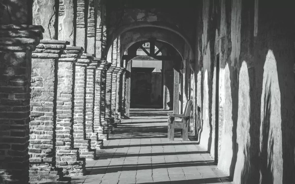 bench brick Black & White man made porch HD Desktop Wallpaper | Background Image