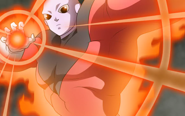 HD desktop wallpaper of Jiren from Dragon Ball Super, depicting him in an intense battle pose with glowing red energy.
