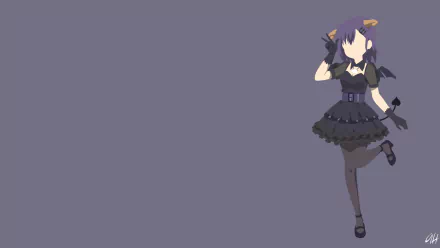 Minimalist HD PC desktop wallpaper featuring Vignette Tsukinose April from the anime Gabriel DropOut in a dark gothic outfit against a muted purple background.