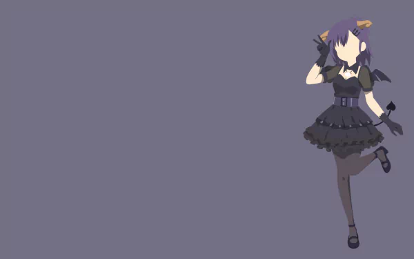 Minimalist HD PC desktop wallpaper featuring Vignette Tsukinose April from the anime Gabriel DropOut in a dark gothic outfit against a muted purple background.