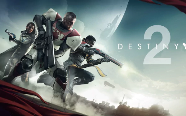 HD desktop wallpaper featuring characters from the video game Destiny 2, showcasing three armed figures in futuristic armor standing ready for battle with a planet in the background.