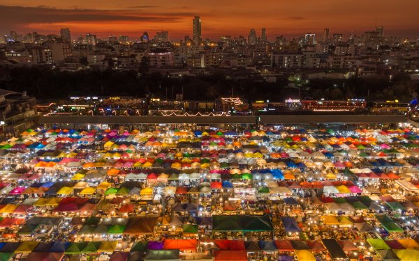 Man Made Bangkok Cities Thailand City Tent Colors Colorful Market HD Wallpaper | Background Image