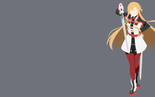 Asuna Yuuki from Sword Art Online Movie: Ordinal Scale stands at right on a gray backdrop — anime 4K Ultra HD PC desktop wallpaper background.