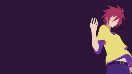 HD PC desktop wallpaper: minimalist anime depiction of Sora (No Game No Life) in yellow shirt and purple tones, right-aligned silhouette with wide empty purple background.