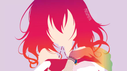 Minimalist HD anime wallpaper featuring Stephanie Dola from No Game No Life with flowing red hair and a fishnet glove, rendered in clean, bold colors.