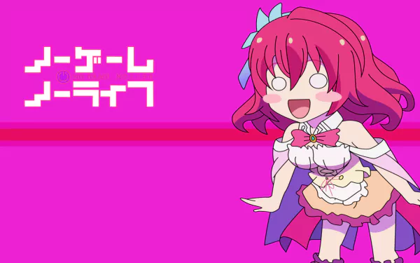 HD PC desktop wallpaper featuring a chibi-style Stephanie Dola from the anime No Game No Life on a bright pink background with stylized Japanese text.