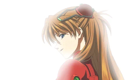 Asuka Langley Sohryu from Neon Genesis Evangelion gazes off-screen in this cute HD wallpaper from Evangelion: 2.0 You Can (Not) Advance, showcasing her iconic design.