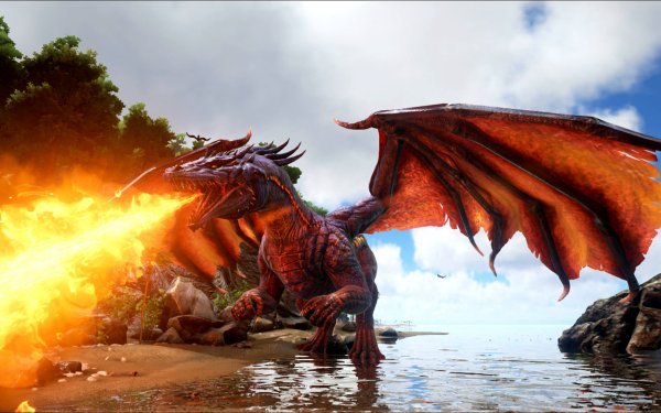 Video Game ARK: Survival Evolved Fire Dragon Beach HD Wallpaper | Background Image