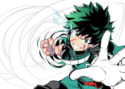HD wallpaper featuring Izuku Midoriya from My Hero Academia, showcasing him in an action pose with vibrant colors and dynamic lines.