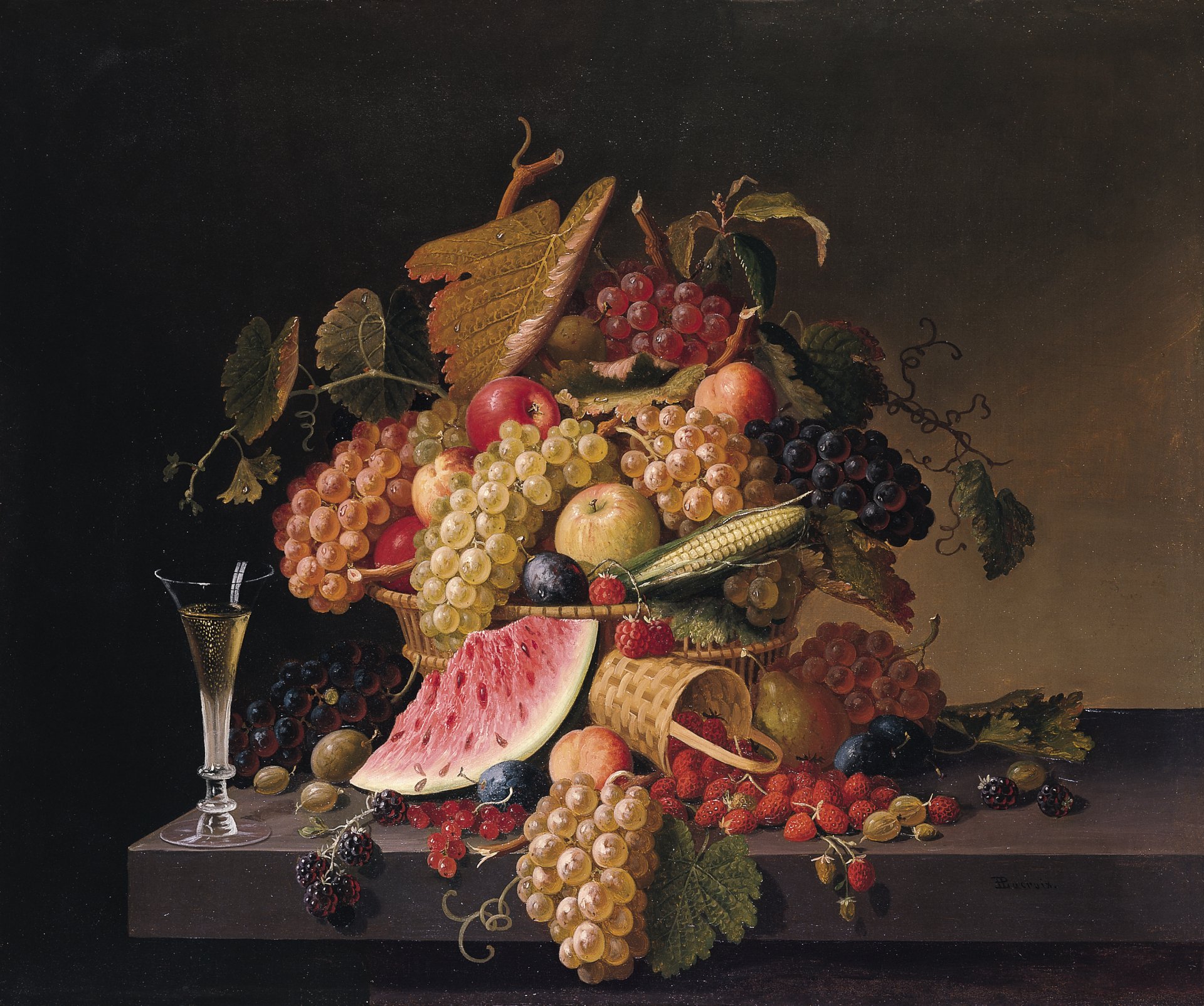 Download Leaf Basket Table Fruit Painting Artistic Still Life HD Wallpaper by Paul Lacroix