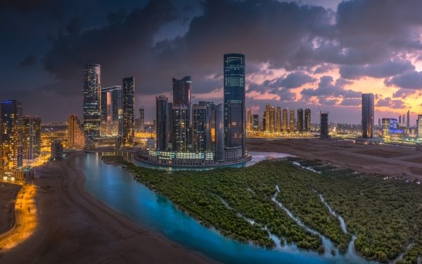Man Made Abu Dhabi Cities United Arab Emirates City Night Building Skyscraper HD Wallpaper | Background Image