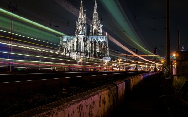 Religious Cologne Cathedral Cathedrals Cologne Cathedral Night Time-Lapse Germany Architecture HD Wallpaper | Background Image