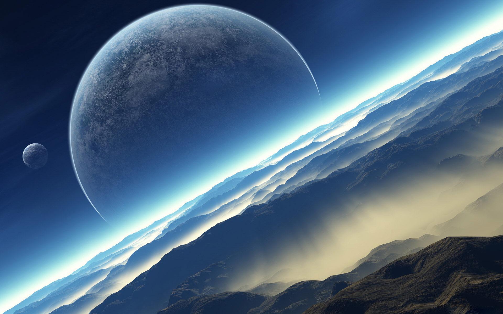 Stunning space landscape with a planet and a floating basket.