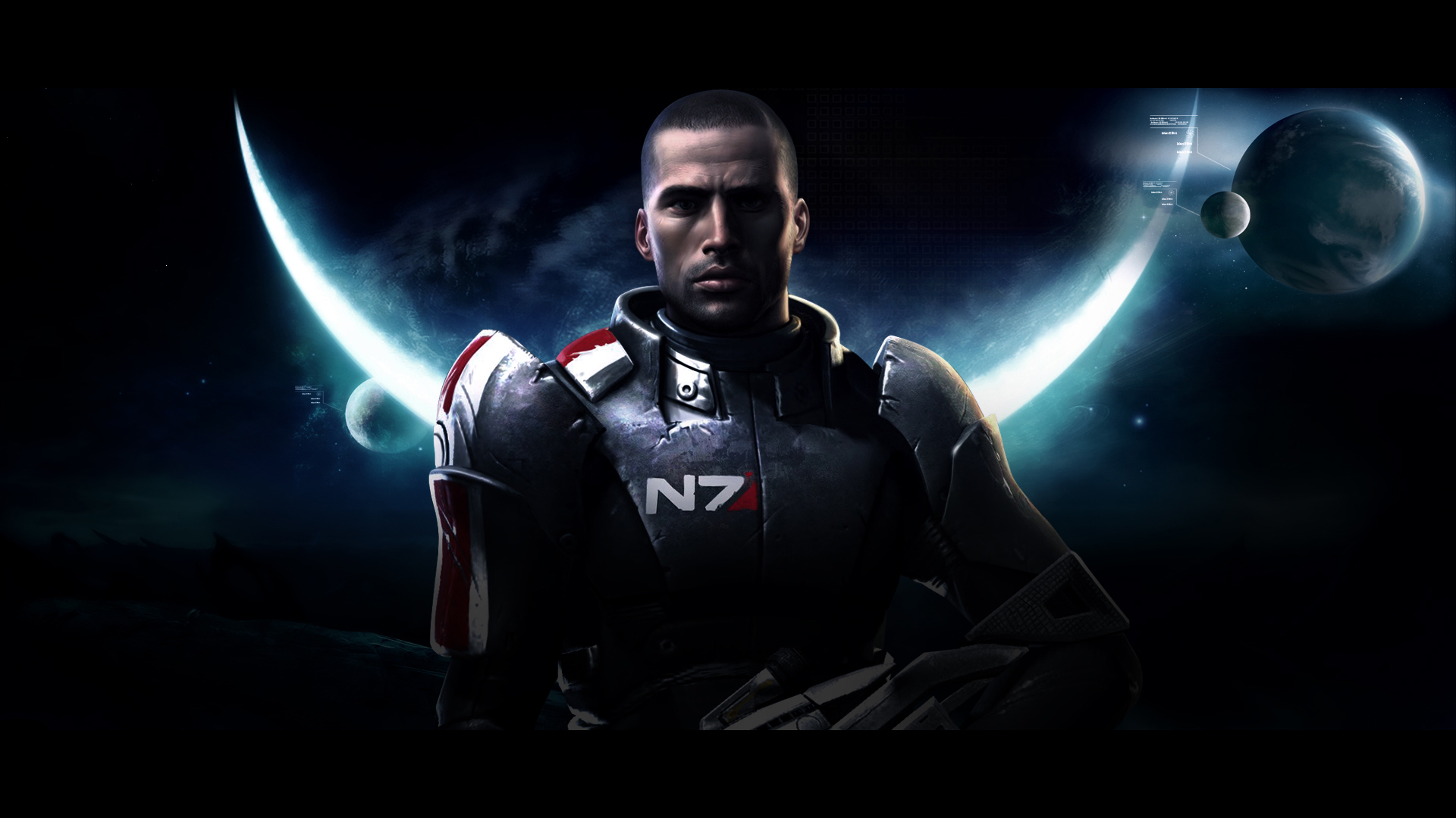 Commander Shepard from Mass Effect on a HD desktop wallpaper.