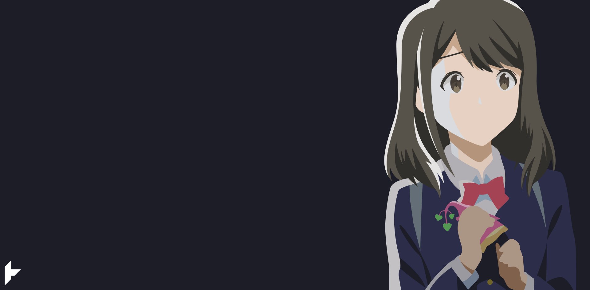 HD desktop wallpaper featuring Akane Mizuno from the anime Tsuki ga Kirei, with a minimalist design showcasing her standing against a dark background.