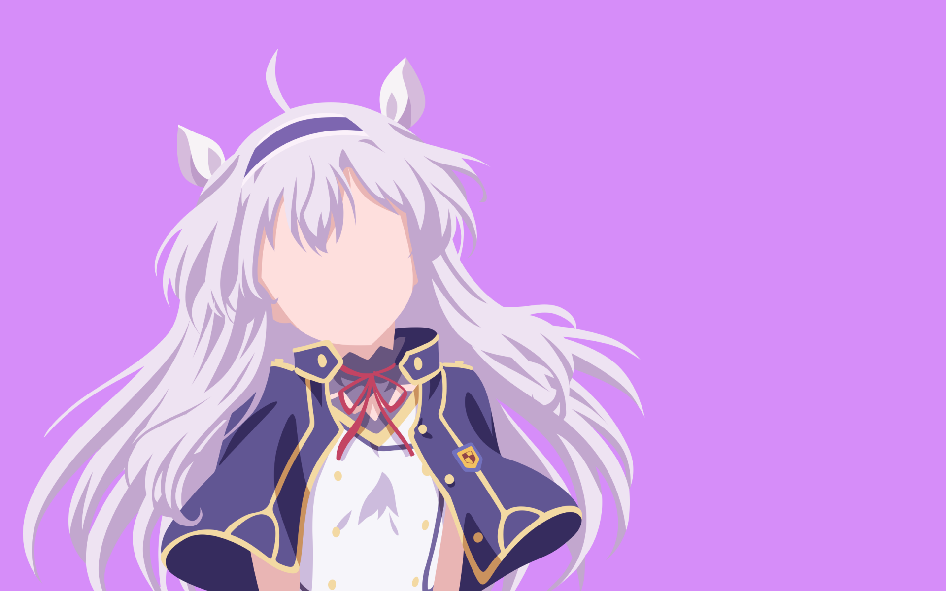 Minimalist HD anime wallpaper of Sistine Fibel from Rokudenashi Majutsu Koushi to Akashic Records with flowing white hair against a solid purple background.