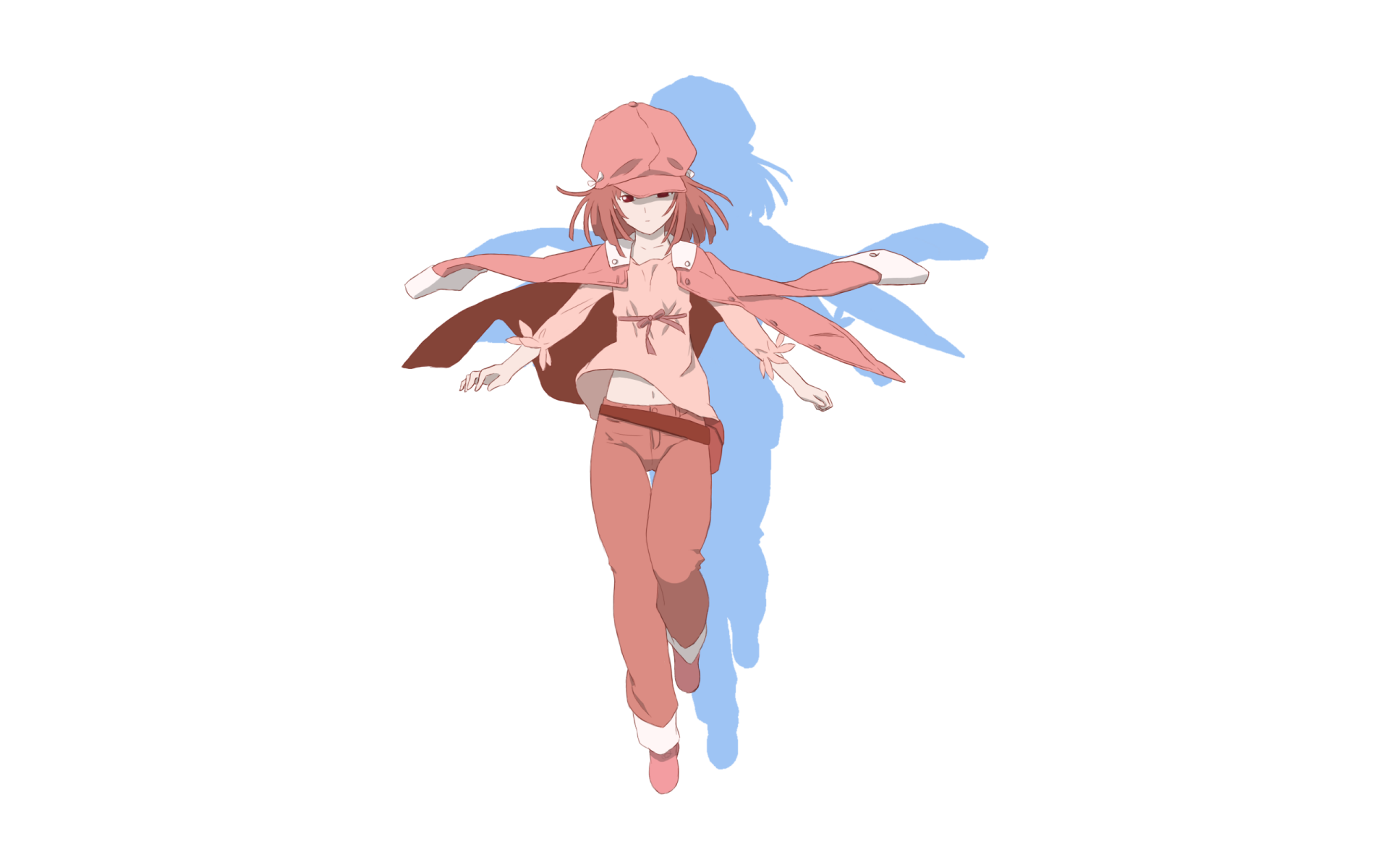 HD PC desktop wallpaper featuring Nadeko Sengoku from the Monogatari anime series in a dynamic pose with a white background.