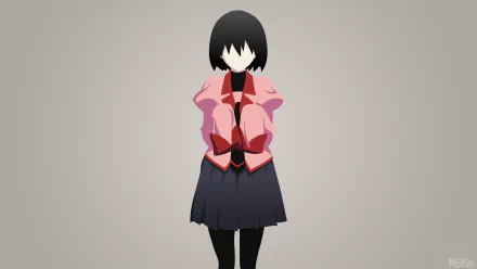 4K Ultra HD anime wallpaper featuring Ougi Oshino from the Monogatari series, depicted with a black bob haircut, pink jacket, and dark skirt against a plain background.